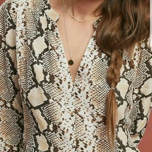 Anthropologie Maeve Juno Printed‎ Dress XS reptile snake neutral beige snakeskin - Picture 13 of 14